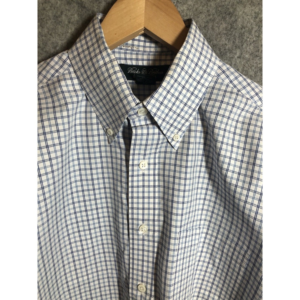 Brooks Brothers Shirt Medium White Check Country Club Cotton Career Classic